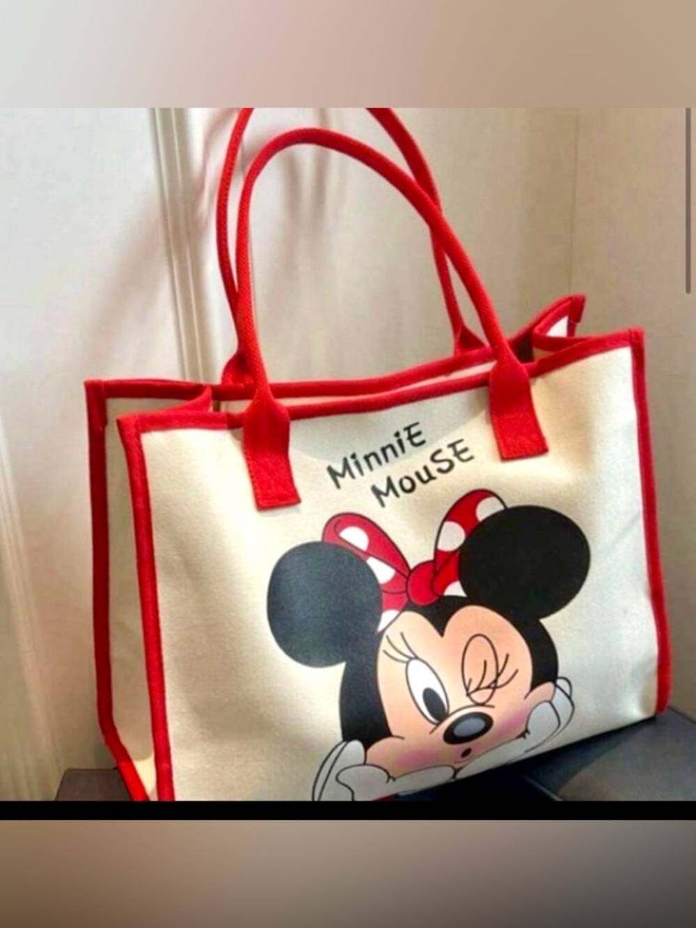 Minnie Mouse Red-Trim Canvas Tote Bag with red straps